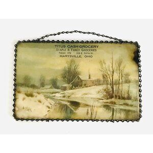 Antique Chain Frame Advertising Titus Grocery Marysville OH Fancy Groceries Sign